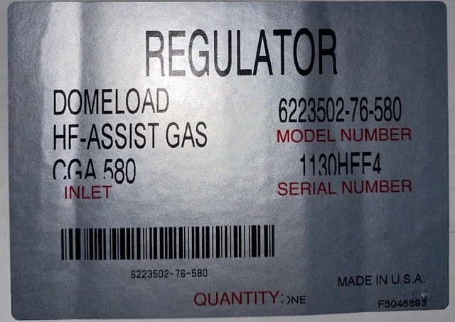 Concoa / Praxair / LaserStar 622 regulator 6223502-76-580 Nitrogen or Oxygen