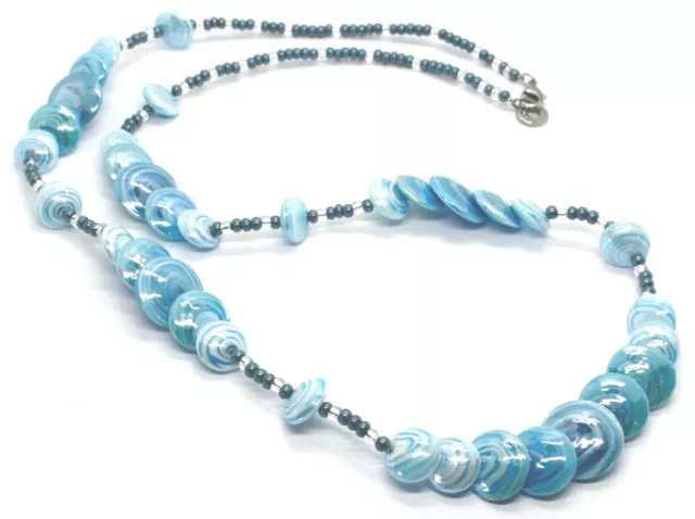 Antica Murrina Venezia Necklace, Murano Glass Blue Alternate Disc, 33.5" Long