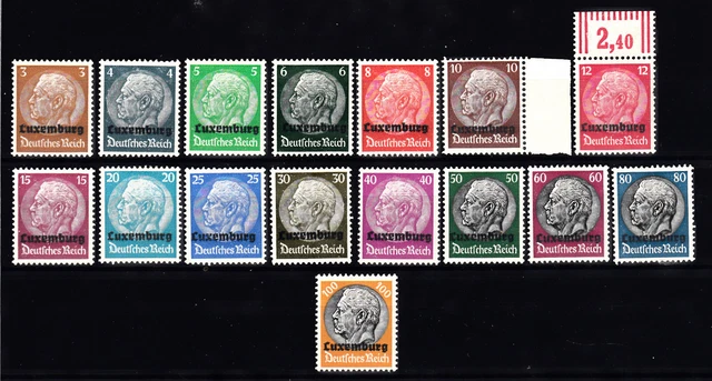 Deutsche Besetzung Luxemburg Mi.-Nr. 1 - 16 Hindenburgsatz mit Aufdr. Falz