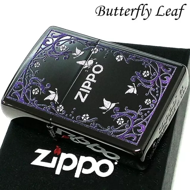 Zippo Oil Lighter Butterfly Leaf Black Nickel Purple Regular Case Japan New