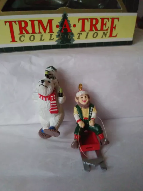 Coca Cola Christmas Ornament 1996 Piggy-back Polar Bears & Elf Riding A Sled