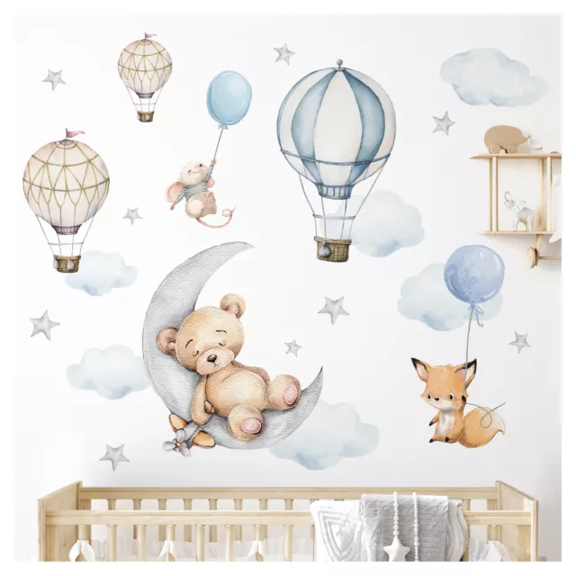 Wandsticker Bär auf Mond Babyzimmer Wandtattoo Tiere für Kinderzimmer DL850