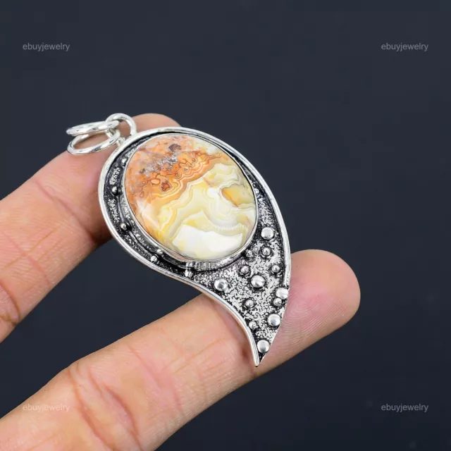 Natural Crazy Lace Agate Gemstone Pendant 925 Sterling Silver Jewelry For Women