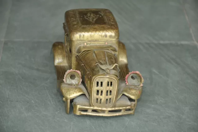 Old Brass Handcrafted Inlay Engraved 2 Compartment Car Shape Betel Nut Box