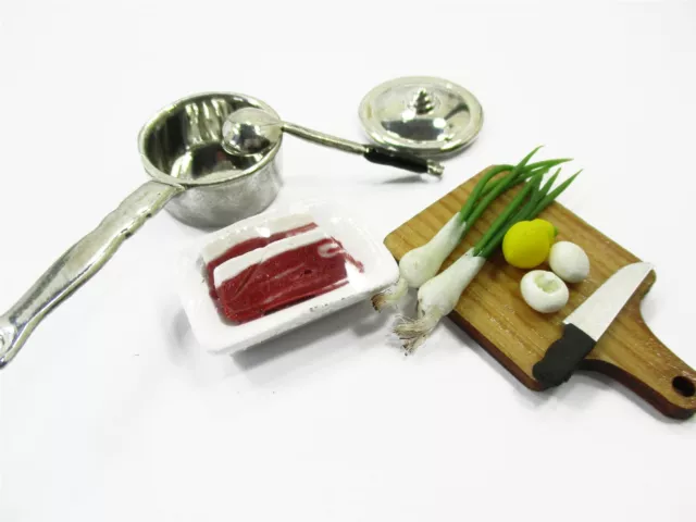 Dollhouse Miniature Food Preparation Cooking Meat Vegetable Kitchen Set 15854