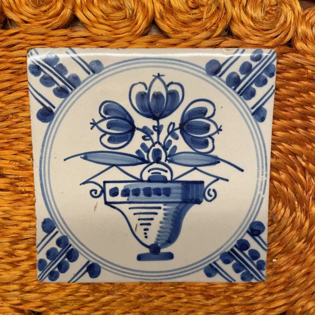 Fliese Kachel antik alt antique dutch tile tuile tegel Delft Art Blume Vase