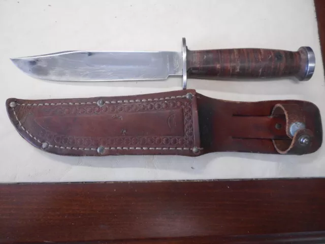 Vintage Kinfolks 330 Fixed Blade Hunting Knife With Leather Sheath