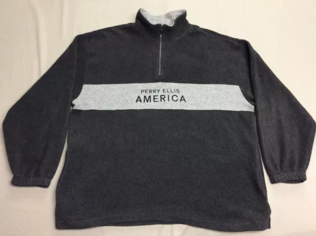 VINTAGE PERRY ELLIS America Active Pullover Black Fleece Sweatshirt ...