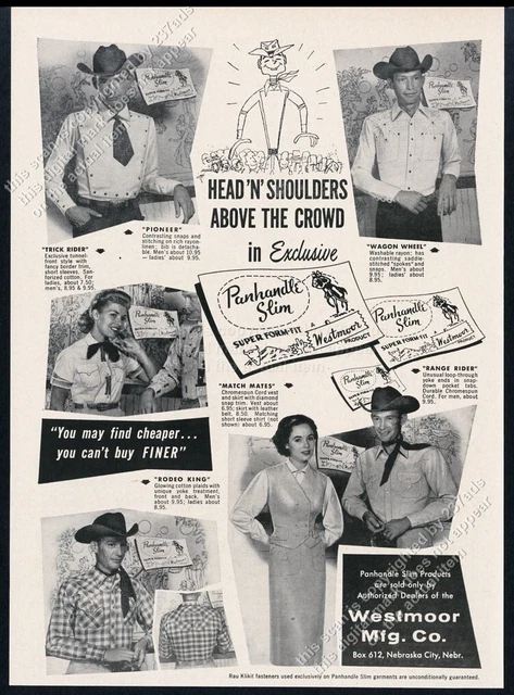 1957 Panhandle Slim western shirt men's women's 5 photo vintage print ad