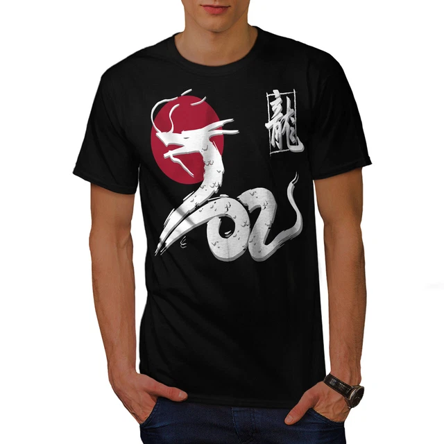 Wellcoda Japan Dragon Mens T-shirt, Oriental Graphic Design Printed Tee