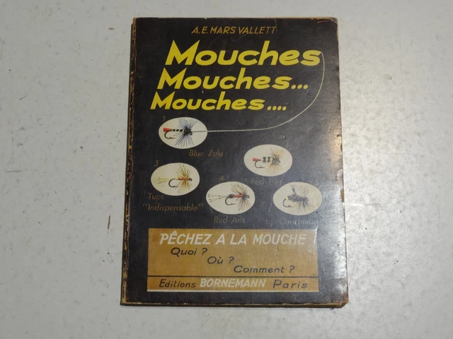 Ancien Portefeuille De Pêche à La Mouche Vintage - Avec 3 Mouches Sur Cartes
