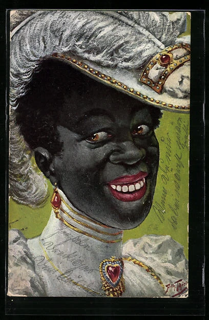CPA Illustrateur Arthur Thiele: Schwarze Dame im Kleid avec Hut 1908