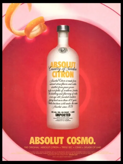 2003 Absolut Cosmo Vodka Bottle art-ORIGINAL Print ad / mini poster-Citron