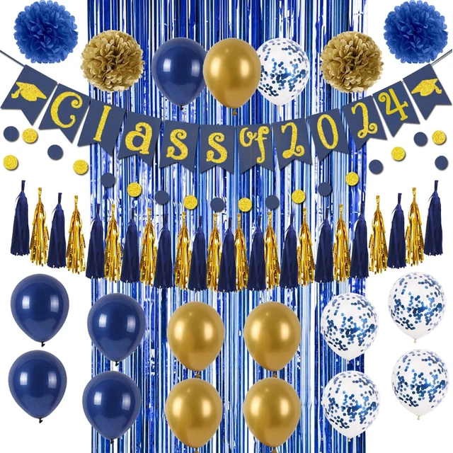 2024 GRADUATION PARTY Decorations, Blue and Gold Class of 2024 Banner