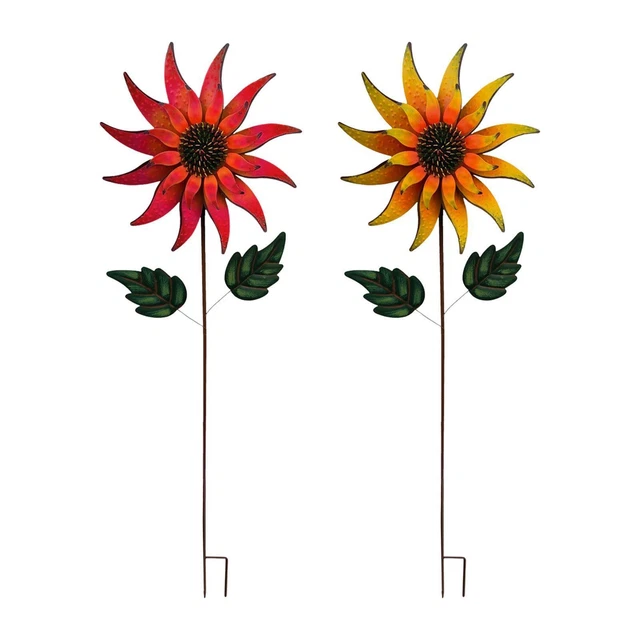 Moulin à Vent Tournesol En Métal 75cm - Sculpture Jardin Avec Piquet Sol