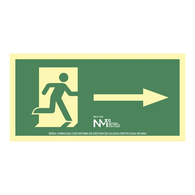 Normaluz RD11130 Segnale Luminoso Uscita Destra - 32x16 Cm, PVC 0,7 Mm, Classe B, Verde