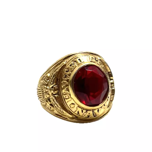 USN US Navy 18K Gold Men’s Ring Red Ruby Size 12