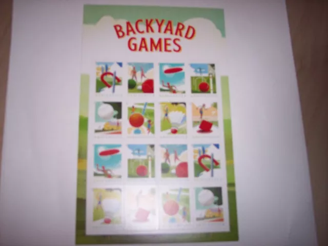 Backyard Games Pane of 16 Forever Stamp Mint Never Hinged