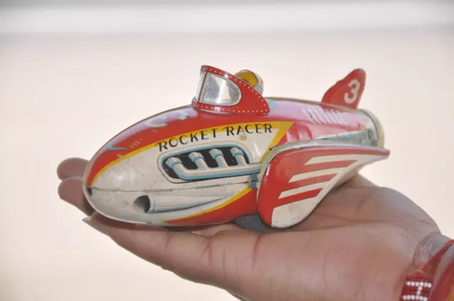 Vintage MT Trademark Litho Friction No. 3 Rocket Racer Tin Toy, Japan