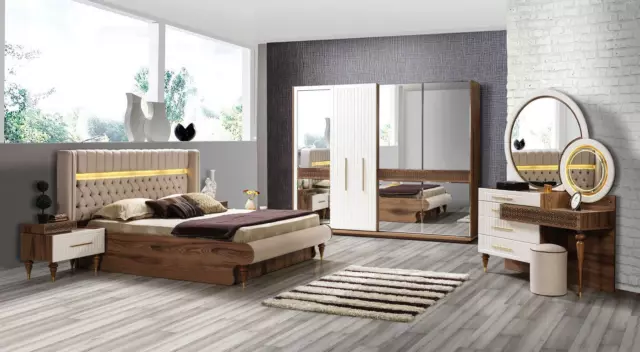 Chambre à Coucher Set 5 Pièces Design de Luxe Lit Chesterfield Set Complet