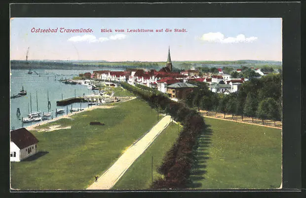 Ansichtskarte Ostseebad Travemünde, Blick vom Leuchtturm auf die Stadt 1926