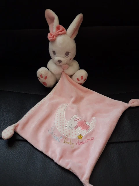 DOUDOU PELUCHE SIMBA TOYS LAPIN BLANC MOUCHOIR ROSE Sweet baby dreams LUNE POIS