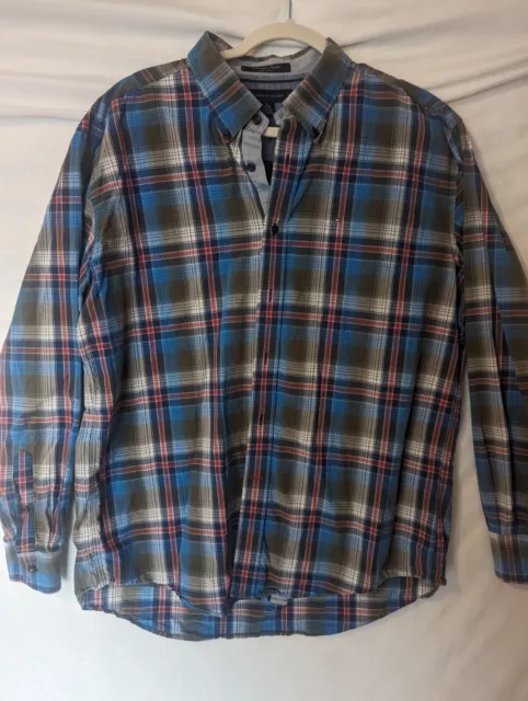 Tommy Hilfiger Heritage Poplin 80s Two Ply Plaid Button Down Shirt Mens Size XL