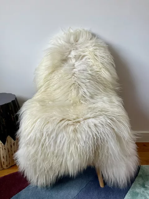 XL Large Genuine Icelandic Sheepskin Rug Natural Cream /Ivory Curly Long Fur New