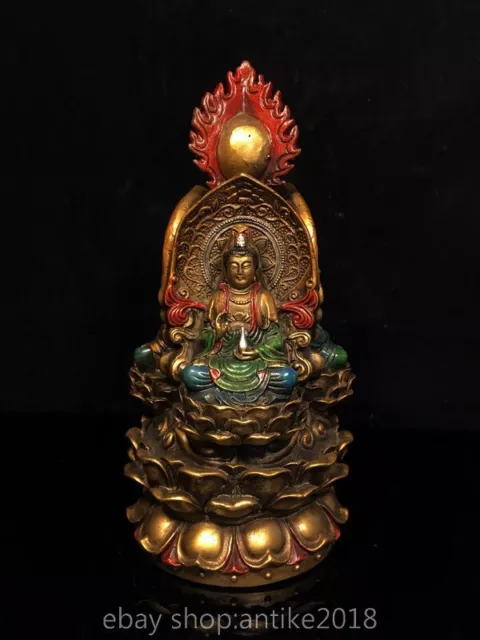 9.2 " Old Tibet Buddhism Bronze Gilt Guanyin Shakyamuni Buddha Lotus Statue