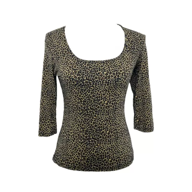 I’Vory Women’s Shirt Black Leopard Print 3/4 Sleeve Scoop Neck Size Small