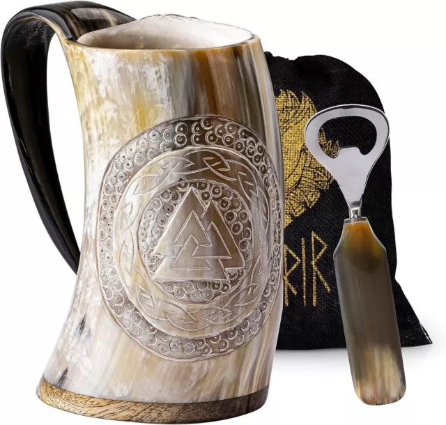 Tasse en corne à boire Viking avec ouvre-bouteille, bière, boisson froide,...