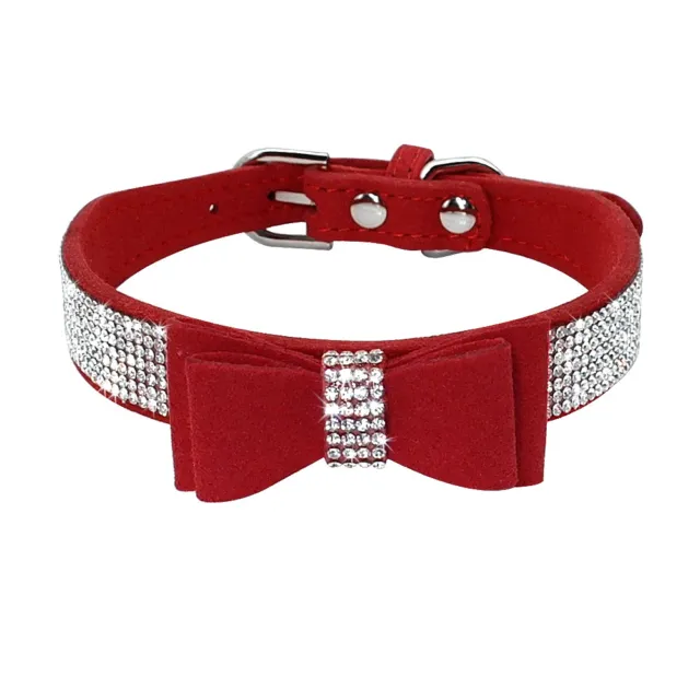 Rhinestone Diamante Dog Collar Soft Suede Bowknot for Puppy Cat Chihuahua Yorkie 2