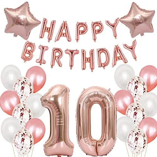 Lot de 10 décorations d'anniversaire en or rose pour fille 10 ans 10 ans 10 a...
