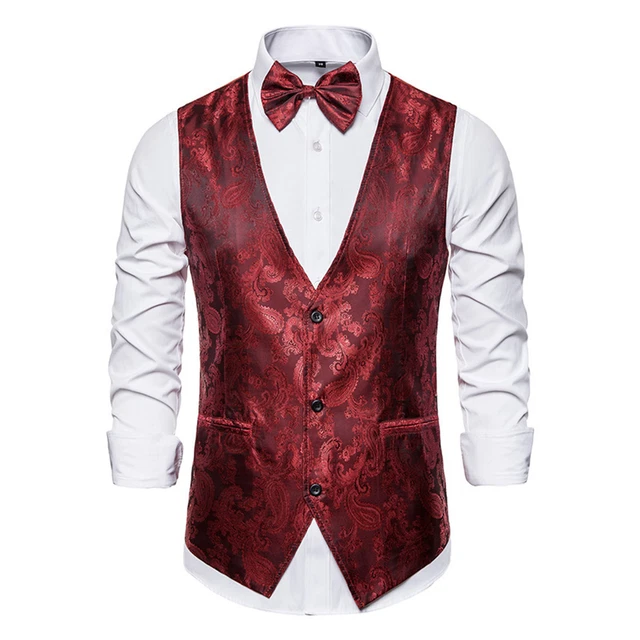 Gilet Uomo Abito Gilet Sposo Stampa Vintage Abito Uomo Gilet con Collo per Formale