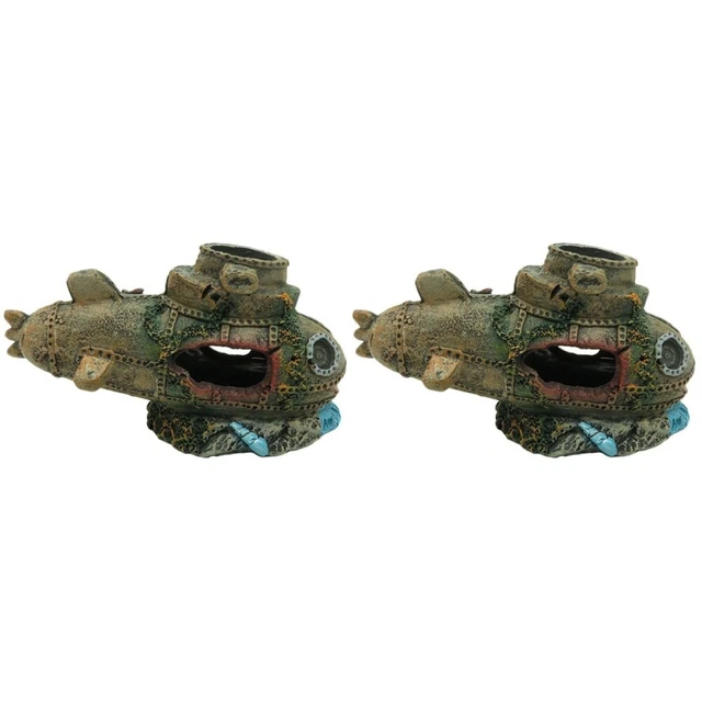 2 Pieces Aquarium Submarine Decoration Wreck Ornament Fish Tank and Shrimp