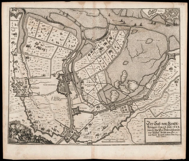 Belgien - Der Saß von Gent - Kupferstich-Karte - Stadtplan um 1747