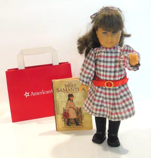 American Girl MINI SAMANTHA DOLL Cloth Body Meet Outfit BOOK & Mini Shoe BAG