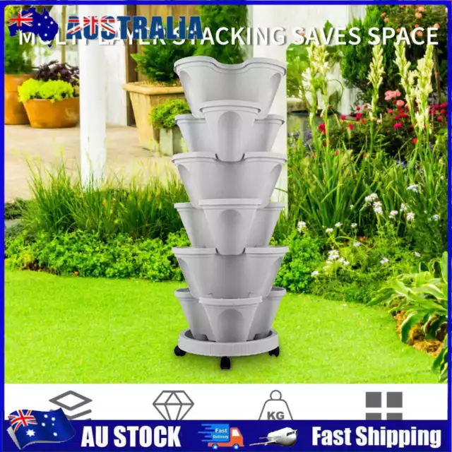 AU Stackable Planter Vertical Garden Tower for Strawberry (Moveable White)