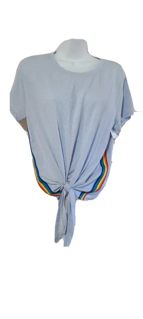 Poof New York Womens Top Size Medium  NWT. Knotted Front Rainbow Side. Has Flaws