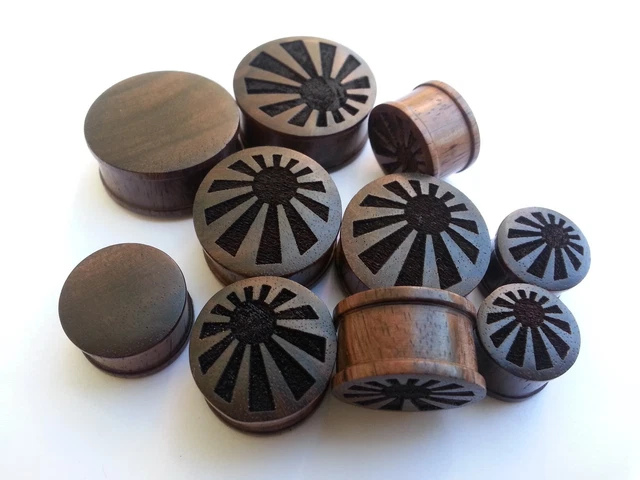 Pair Handmade Japanese Sun Raising Sono Wood Double Flared Ear Plugs Gauges