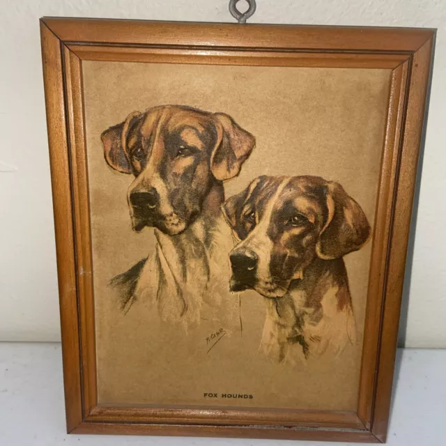 1940s MABEL GEAR Framed FOX HOUNDS Dog Portrait “Puffy" or "3D"     4.5”x 5.5”