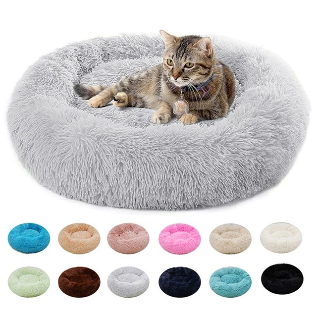 Donut Plush Dog Cat Bed Warm Pet Soft Calming Fluffy Sleeping Kennel Nest Round 3