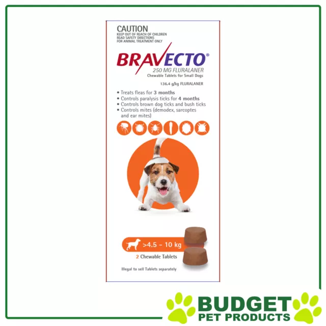 Bravecto For Small Dogs 4.5-10kg 2 Chews