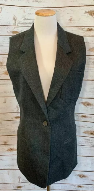Ellen Tracy Womens Wool Gray Button Career Vest Sleeveless Blazer Sz 8