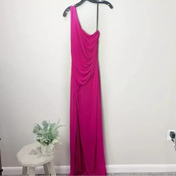 Halston Heritage Women's Size:10 Pink Malia Matte Jersey One Shoulder Gown Dress