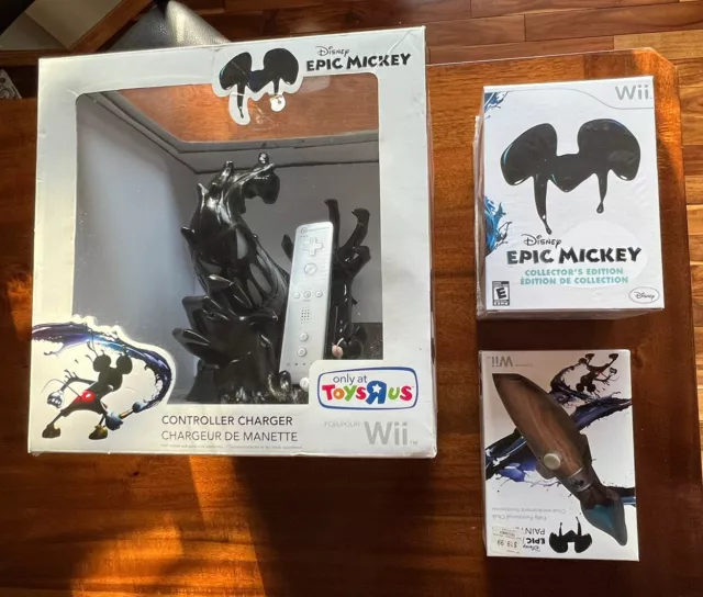 Epic Mickey CE (Nintendo Wii, 2010) New Sealed 3pc Bundle w/ Charger, Controller