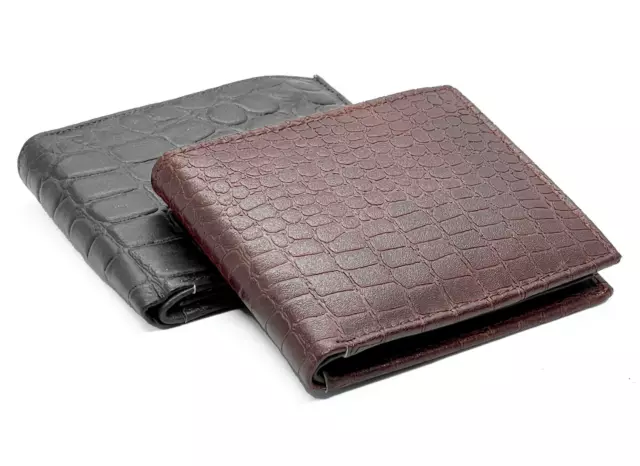 Genuine Leather Croc Print Men's Bifold Wallet Credit Card Holder