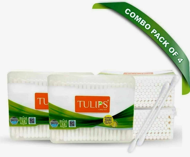 Tulips Oreille Buds / Gaze 100% Pur & Doux Coton (Paquet De 4) 200 Bâton / 400