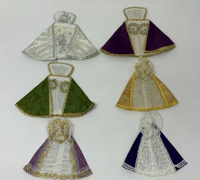 Vintage Bambino Di Praga 5 " Abito Con Pizzo Brocade Misto Colori 6 Pz. Lotto Di