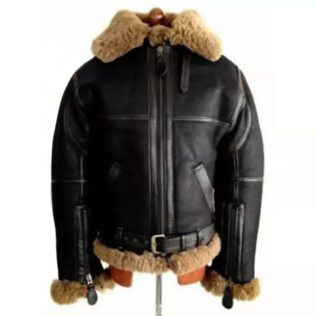 Mens RAF B3 Flight Aviator Fur Shearling Faux Sheepskin Leather Jackets
